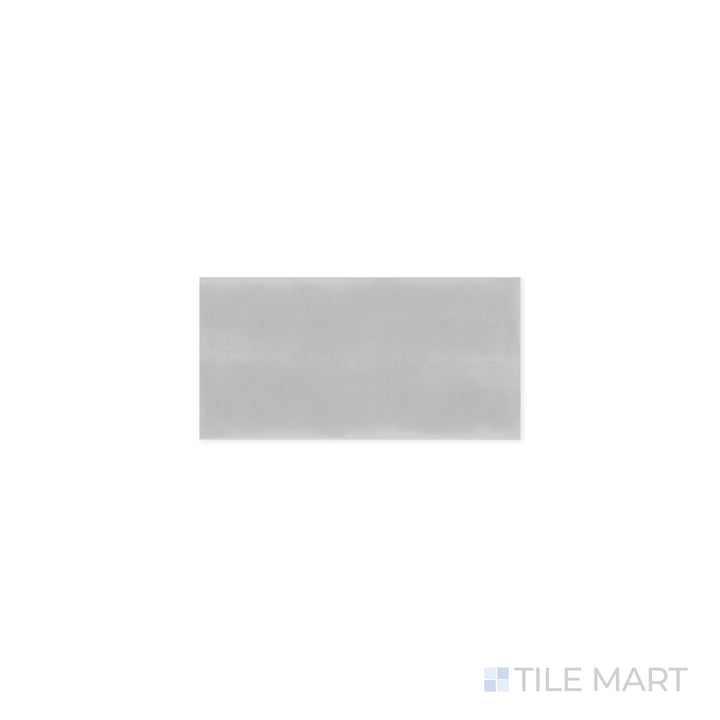 Close-up of Maiolica Tender Gray 3x6 Bright Ceramic Tile, highlighting its soft gray shade with a glossy finish. A sophisticated choice for backsplashes and feature walls, offering a sleek and contemporary feel.