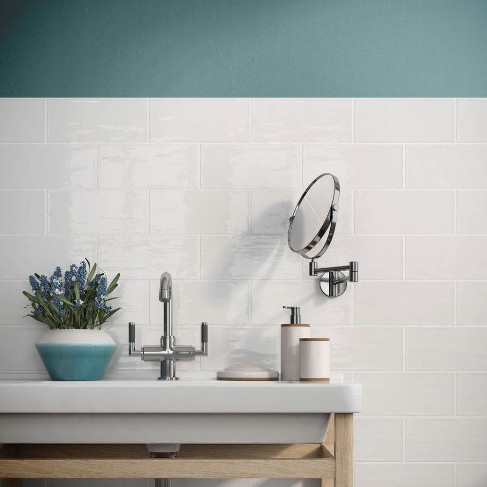 Brighten up your space with the luminous charm of Maiolica White 4X10 bright ceramic tile, bringing timeless elegance to any design.