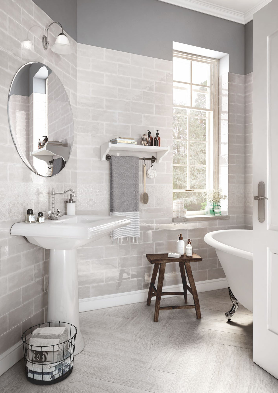 Soft gray hues and a luminous finish give Maiolica Tender Gray 4x10 bright ceramic a subtle and refined elegance.