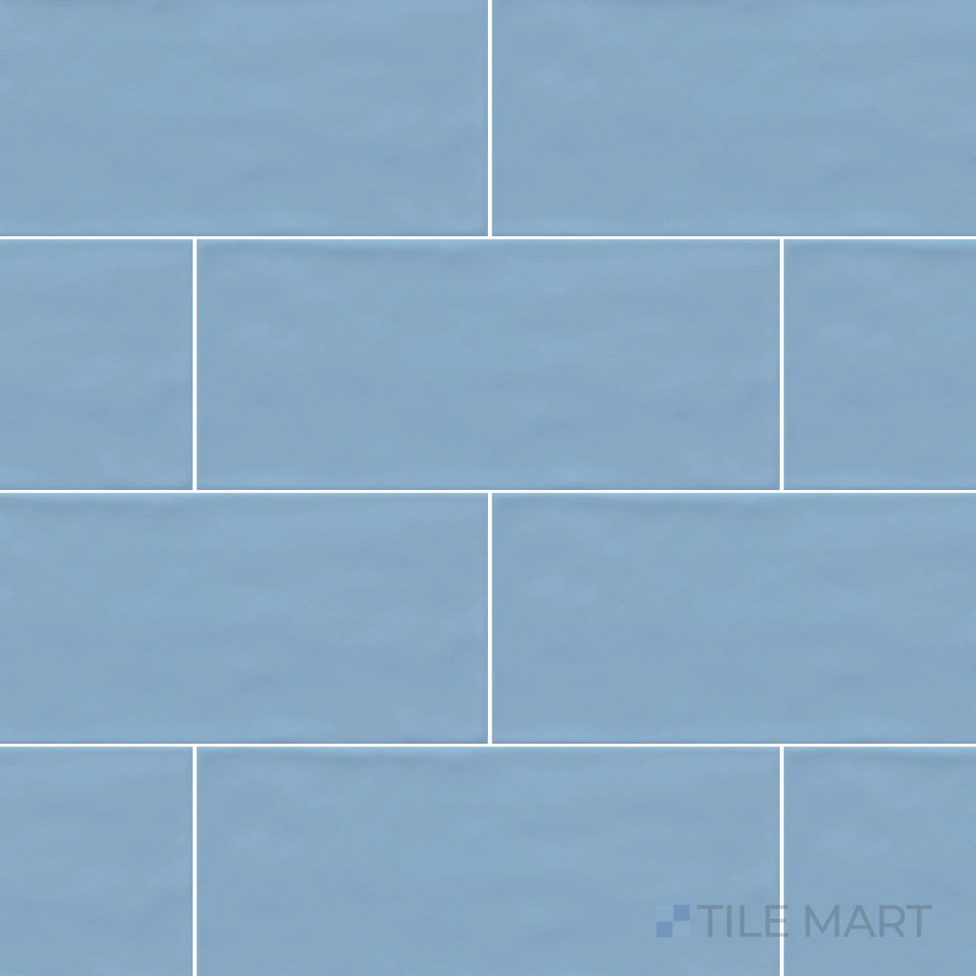 Seen from above, the Maiolica Blue Steel 4x10 inch matte ceramic tile presents a rich blue-gray shade with a soft matte finish, adding understated sophistication.
