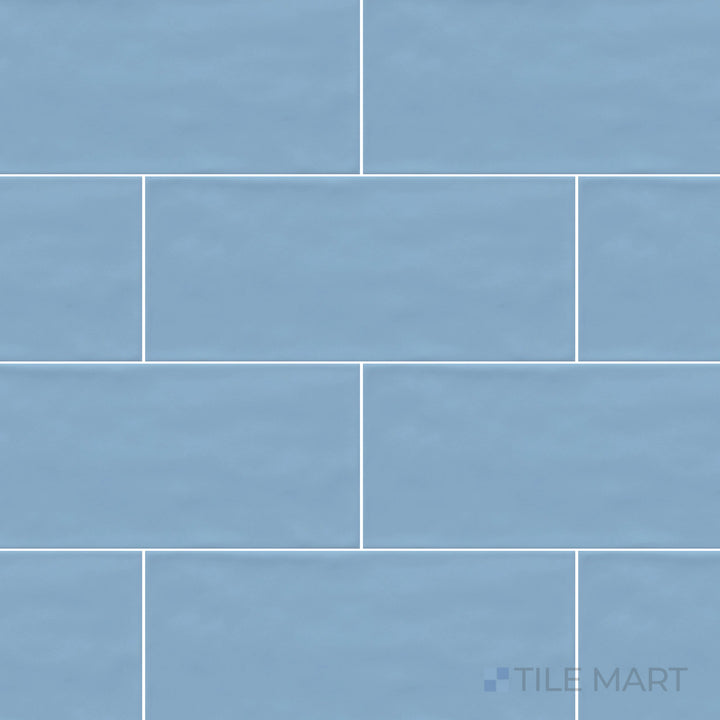 Seen from above, the Maiolica Blue Steel 4x10 inch matte ceramic tile presents a rich blue-gray shade with a soft matte finish, adding understated sophistication.
