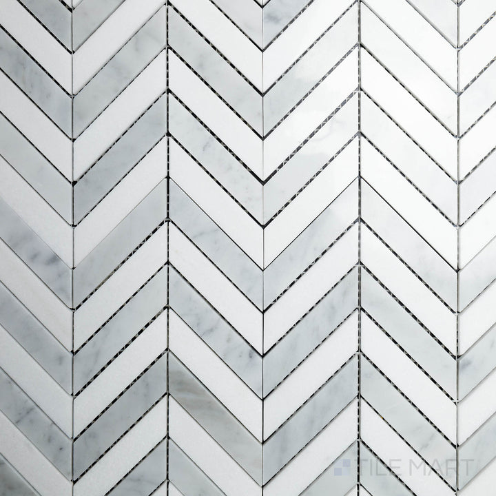 Rockart Chevron White & Gray Polished Mosaic