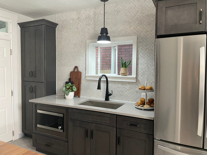 Rockart Crossed Basket Weave polished Oriental White mosaic, combining classic basket weave styling with a sleek polished finish.