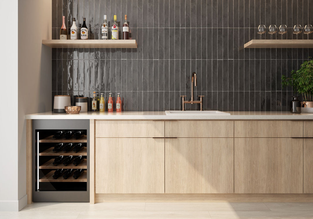 Zellige Dark Gray 2X16 bright ceramic tile introduces depth and contrast, ideal for stylish, moody interiors.