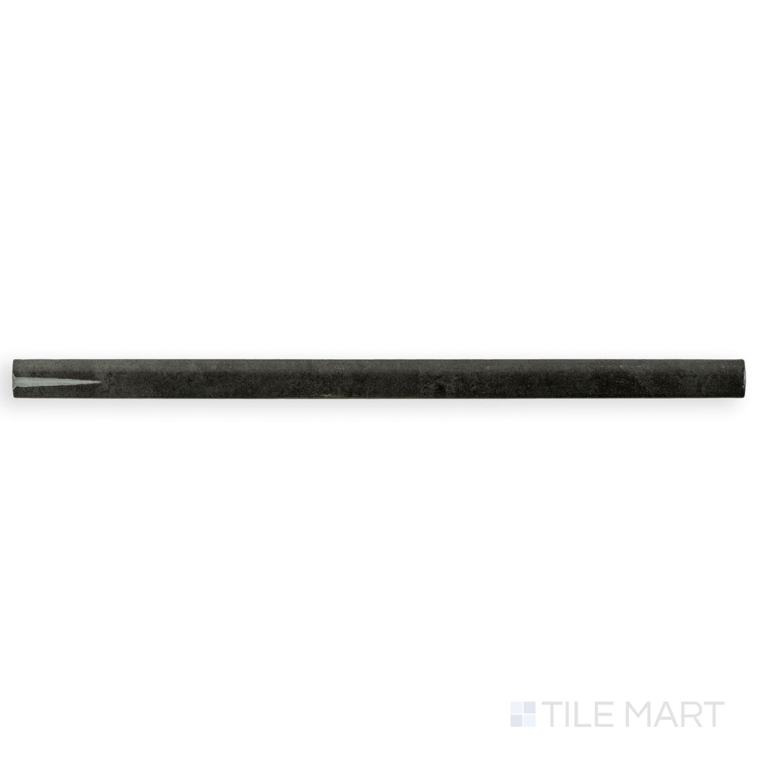 Seen from above, the Zellige Dark Gray 0.75x16 Bright ceramic pencil tile features a rich gray hue and slim, glossy design for edge detailing.
