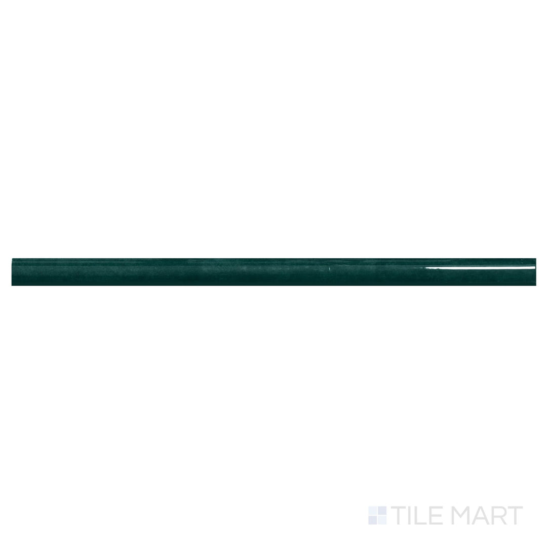 Top-down view of Zellige Emerald Green 0.75x16 bright ceramic pencil liner showing its vivid green slim profile