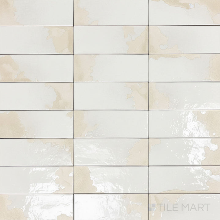 Soft gray tones and a glossy finish give this 2.5x9 porcelain tile a subtle yet modern aesthetic.