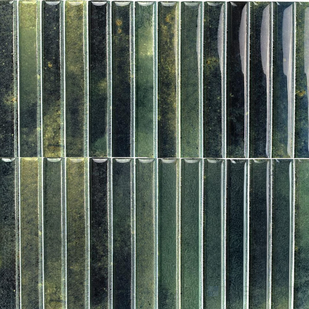 Vibrant green tones and a high-gloss finish bring energy to this Kit Kat Grass porcelain mosaic tile.