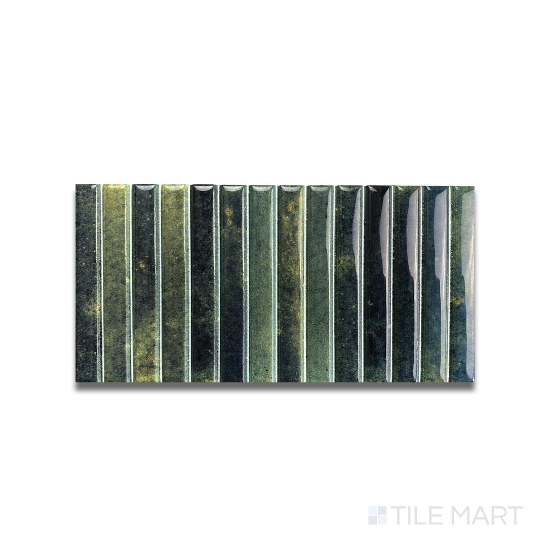 Top-down view of Kit Kat Grass mosaic showing vibrant green glossy sticks arranged in a clean vertical layout.