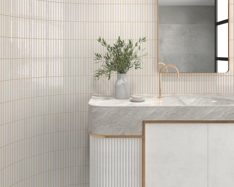 Snow white porcelain mosaic tile in a Kit Kat style, delivering a crisp, glossy look perfect for bright interior surfaces.