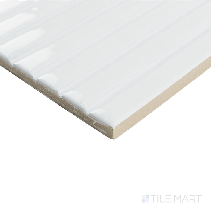 Close-up corner angle of Kit Kat Snow mosaic highlighting its crisp white glossy surface and tightly spaced vertical layout.