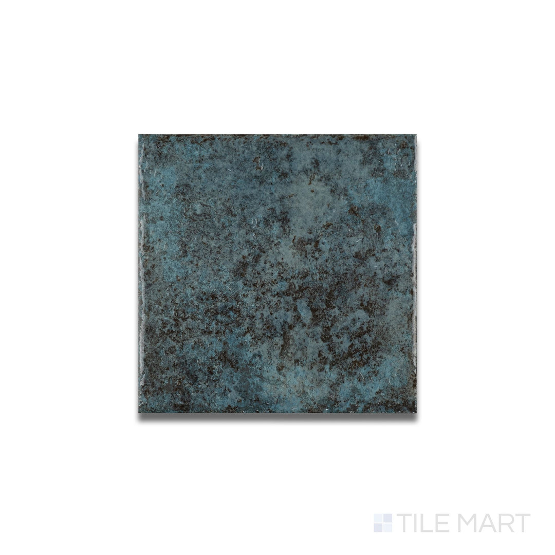Aerial view of Tahiti Turquoise glossy tile highlighting its smooth glaze and vivid blue-green coloration in 6x6 size.