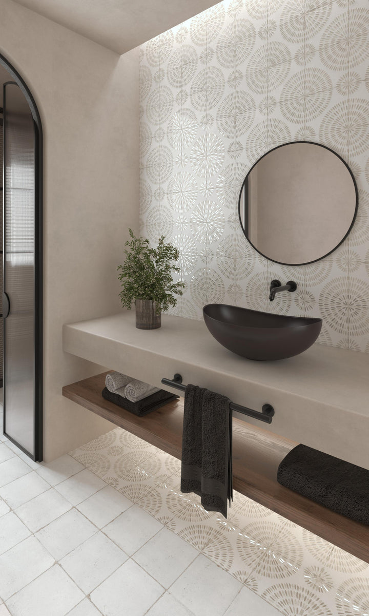 Atlantique Bayonne 8x8 matte porcelain tile featuring rustic patterns and soft textures for a timeless surface look.