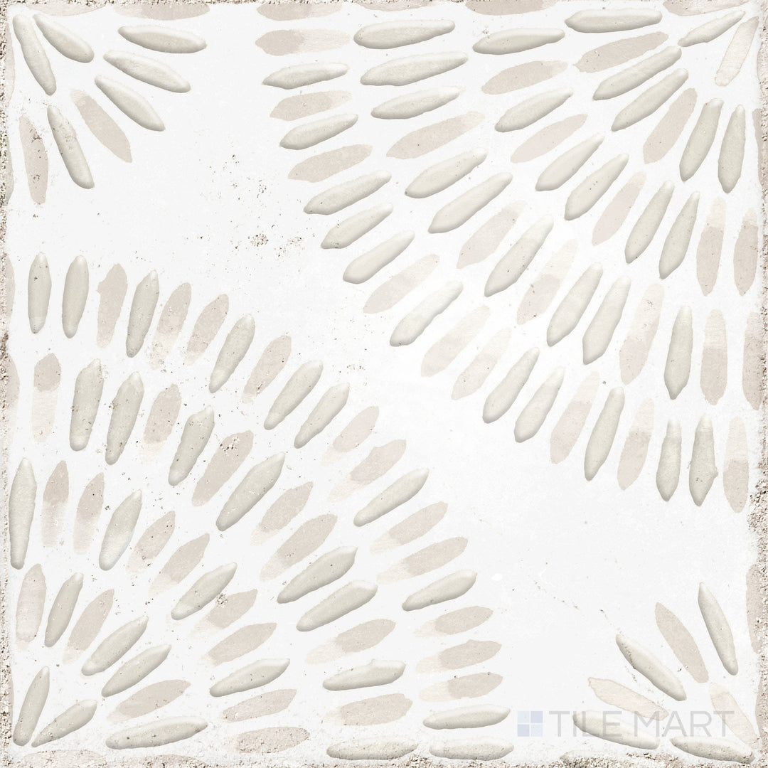 Top-down view of Atlantique Bayonne tile showing its 8x8 matte finish with vintage-inspired surface detailing.