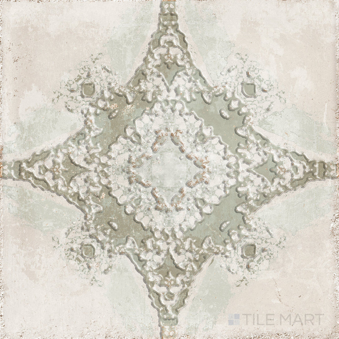 Aerial shot of the Atlantique Saint-Michel Olive tile in 8x8, featuring olive green tones and a timeworn matte surface.