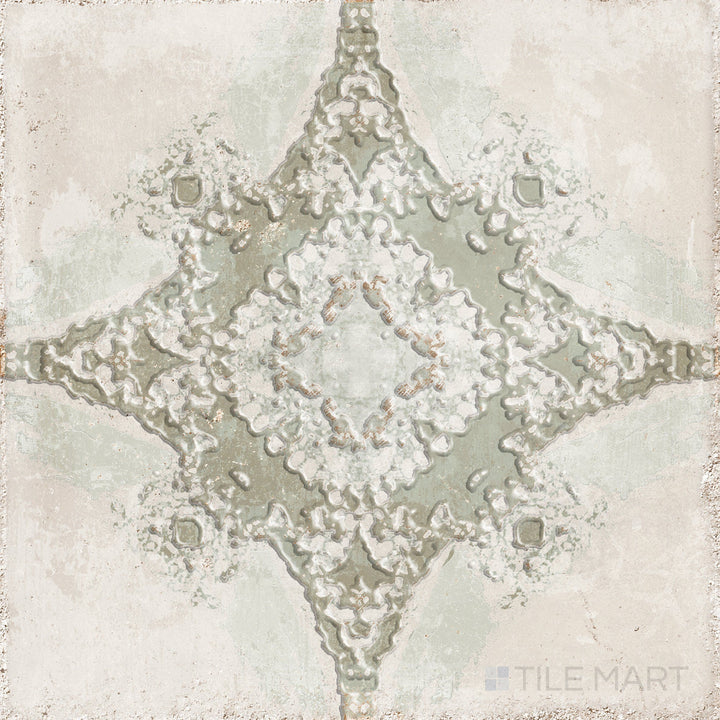 Aerial shot of the Atlantique Saint-Michel Olive tile in 8x8, featuring olive green tones and a timeworn matte surface.