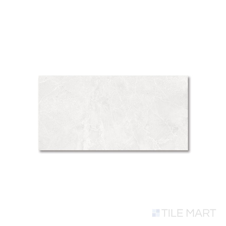 Top-down layout of Avalon Blanco 24x48 porcelain tile emphasizing its expansive matte surface and light coloration.