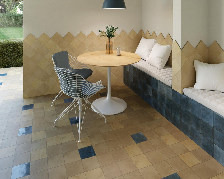 Agadir Lago 6x6 bright porcelain tile featuring vibrant lake-blue tones and a polished finish.