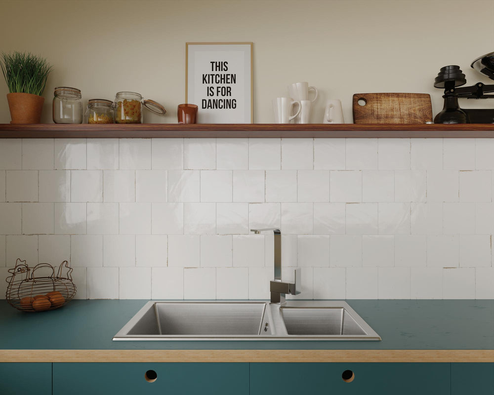 Agadir Niebla 6x6 glossy porcelain tile in a misty grey tone, ideal for soft, contemporary interiors.