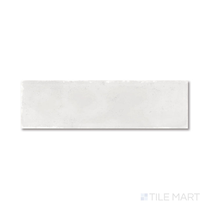 Overhead image of Milano Gesso 3x9 tile highlighting its chalky white matte finish and slim rectangular shape.