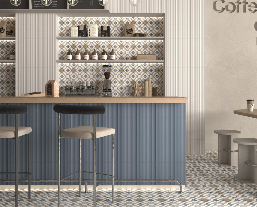 Milano Scala Gesso 4.5x9 matte tile with a sculpted surface and white hue, perfect for textured wall applications.