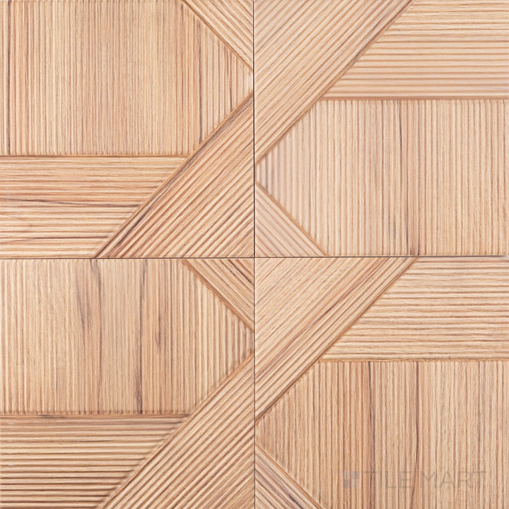 A warm teak wood tone and subtle striped pattern define this 10x10 matte ceramic tile.