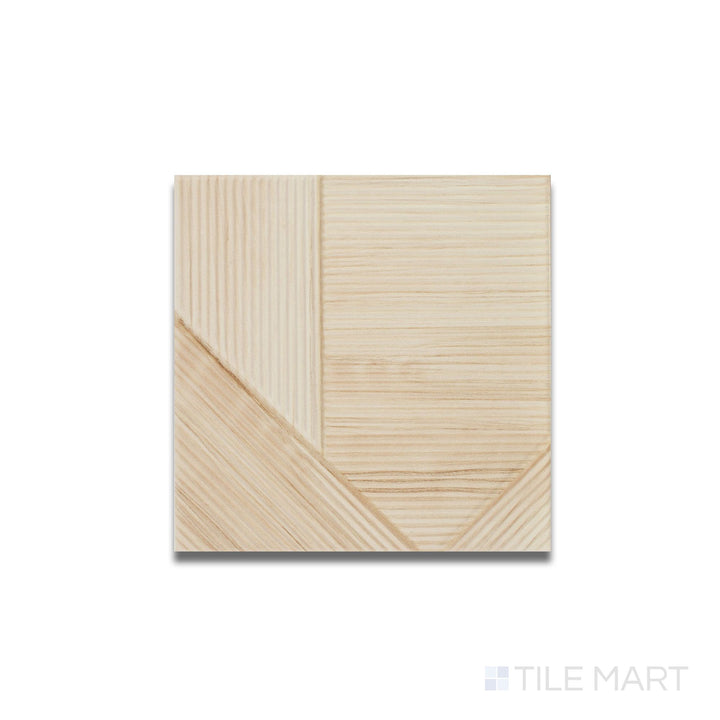 Flat lay of Stripes Bamboo tile in 10x10 format, featuring a soft natural beige tone and fine striped detail.