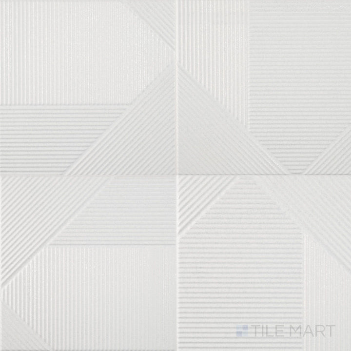 This 10x10 ceramic tile features a cool glacier white with fine linear detailing and a matte surface.