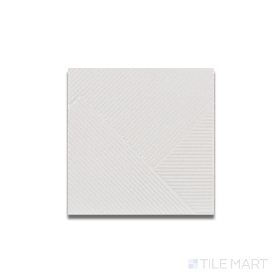 Overhead image of Stripes Glacier 10x10 ceramic tile with a cool white matte surface and clean horizontal lines.