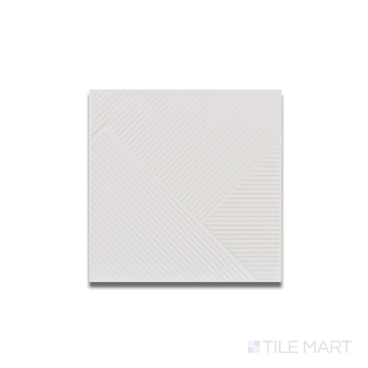 Overhead image of Stripes Glacier 10x10 ceramic tile with a cool white matte surface and clean horizontal lines.