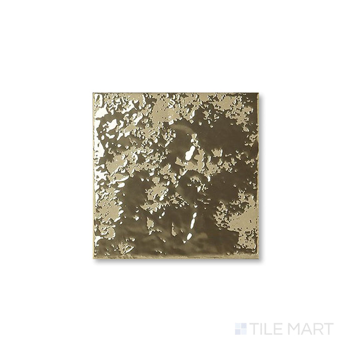 Top-down view of Golden Stone 6x6 tile featuring a warm, golden hue and glossy porcelain finish.