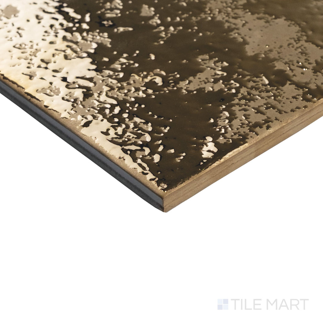 Corner shot of Golden Stone 6x6 tile showing its glossy porcelain finish and refined beveled edge detail.