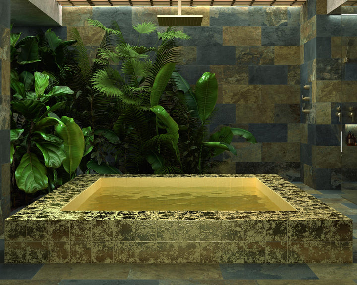 Roomscene displaying Golden Stone 6x6 matte anti-slip porcelain tile, offering a practical and elegant surface in a lived-in space.