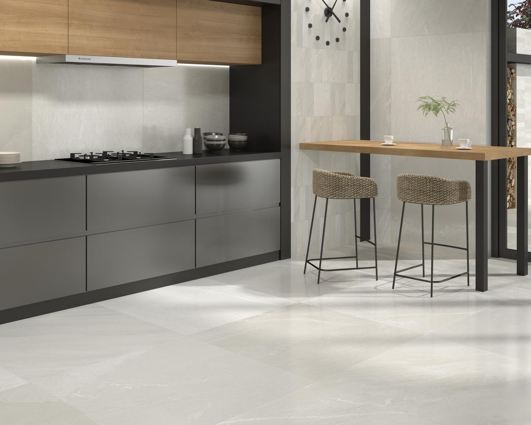 Lifestyle image of Pietrasanta Ivory 35x35 anti-slip matte tile, blending subtle beauty with everyday functionality in a real-life design.