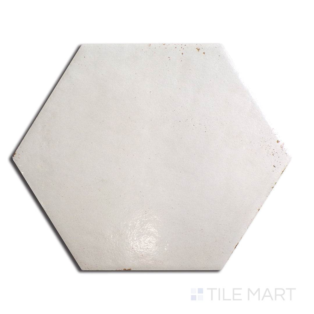 Above shot showcasing the BIANCO EDEN tile, sized 7x8, with a smooth glaze that enhances its vivid tint.