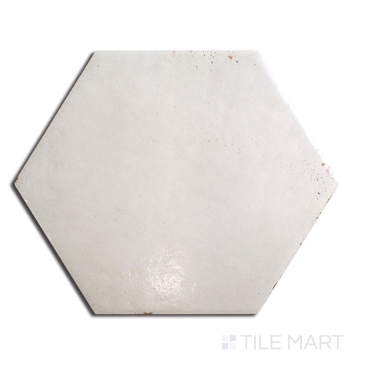 Above shot showcasing the BIANCO EDEN tile, sized 7x8, with a smooth glaze that enhances its vivid tint.