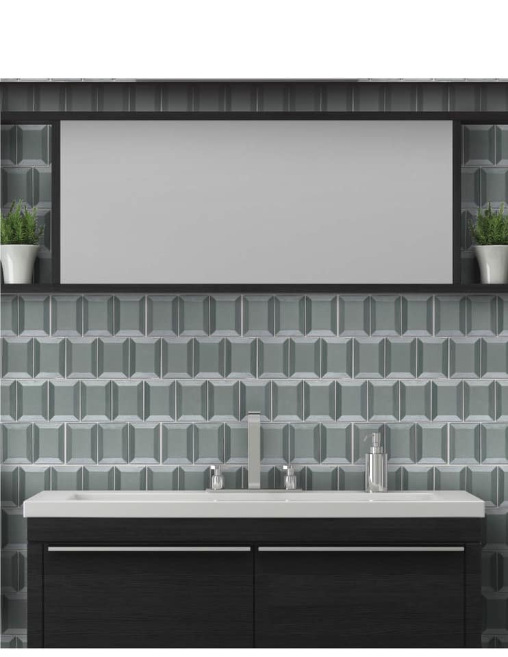 A contemporary decor, featuring SAGE YOU LOVE ME PRISM tile with a refined texture, complementing the design with elegance.
