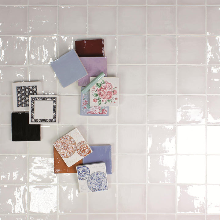 Bright and timeless, Vintage White 5x5 glossy ceramic tile provides a clean and polished aesthetic for a classic finish.