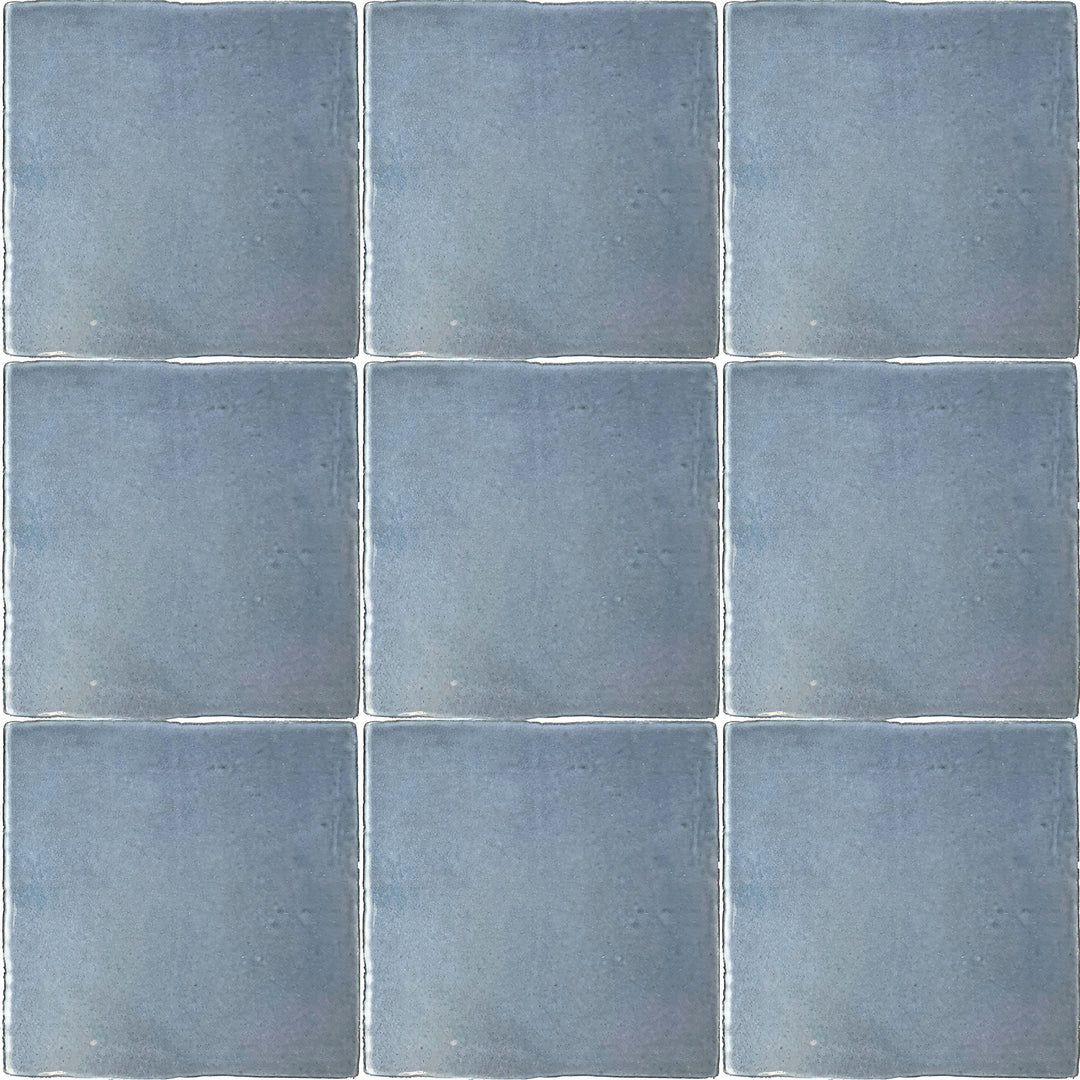 Bird's eye view showcasing the ocean blue vintage tile, sized 5.2x5.2, with a matte surface that enhances its deep shade.