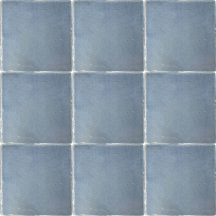 Bird's eye view showcasing the ocean blue vintage tile, sized 5.2x5.2, with a matte surface that enhances its deep shade.