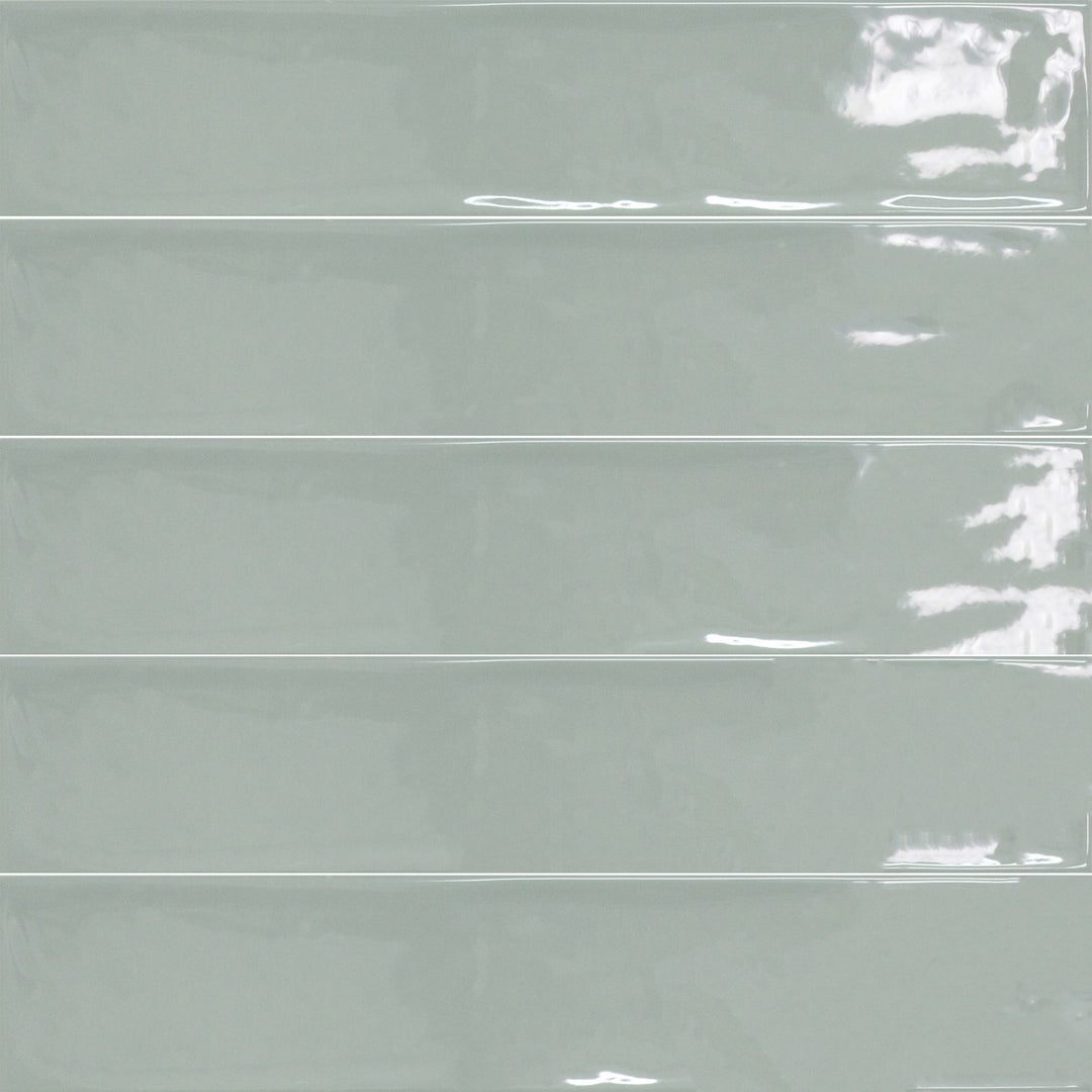 Top angle showcasing the verde sage maui tile, sized 4.3x21, with a matte surface that enhances its soft undertone.