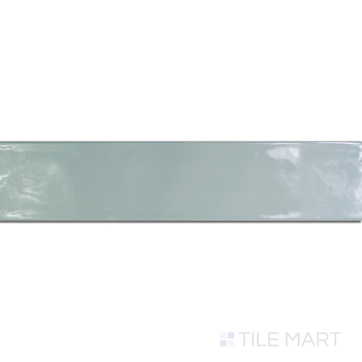 An angled look at the verde sage maui tile, highlighting its glossy finish and the boldness of its rich pigment.