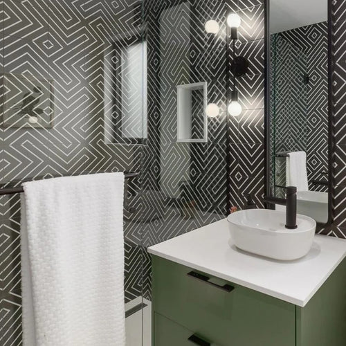 Studio Black With White 8X8 Matte Porcelain Tile