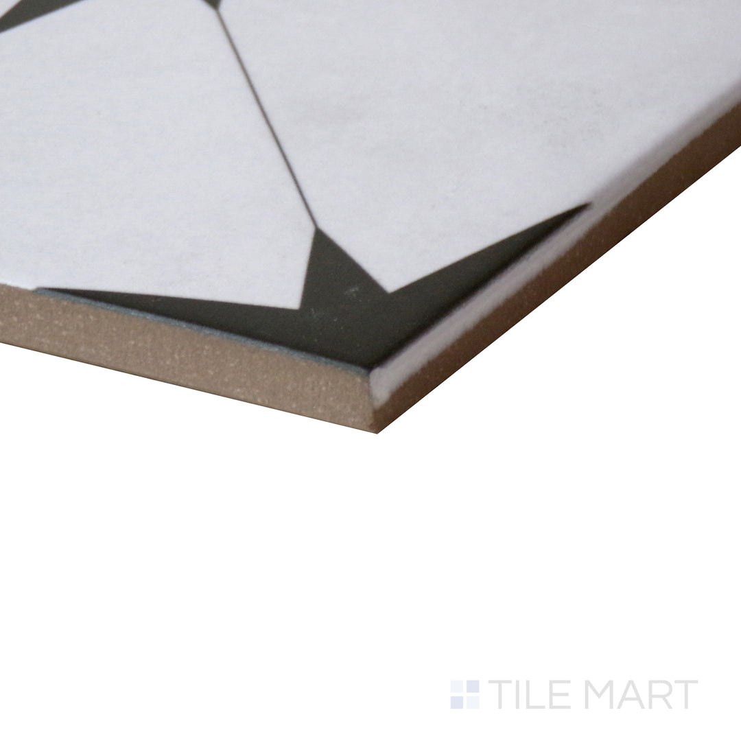 Precise edge of the 8.7x8.7 starburst tile, made from crafted ceramic.
