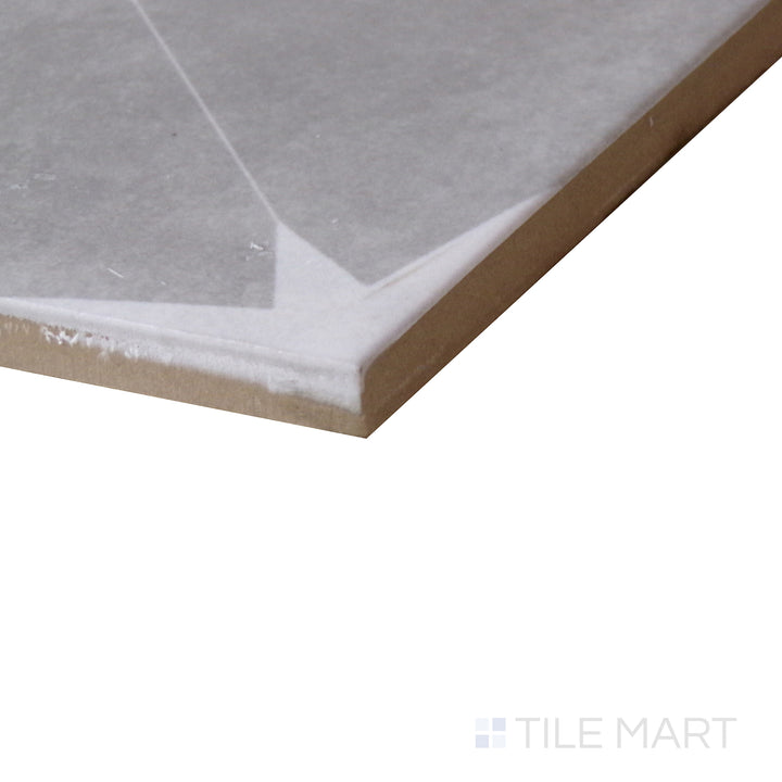 Sharp edge detail of the 8.7x8.7 starburst tile, made from crafted ceramic.