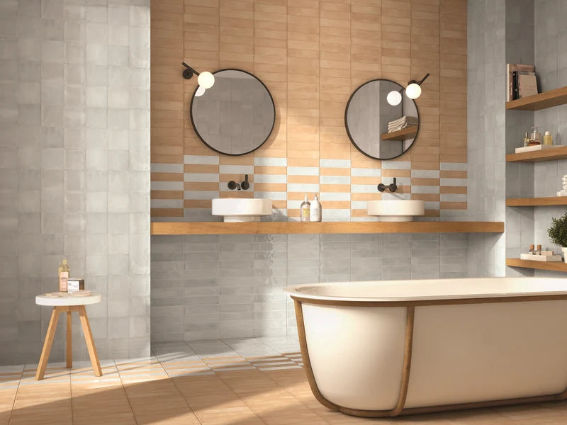 A warm sandy tone with a matte finish, Clay Sand 2.5x10 porcelain tile brings natural charm and versatility.