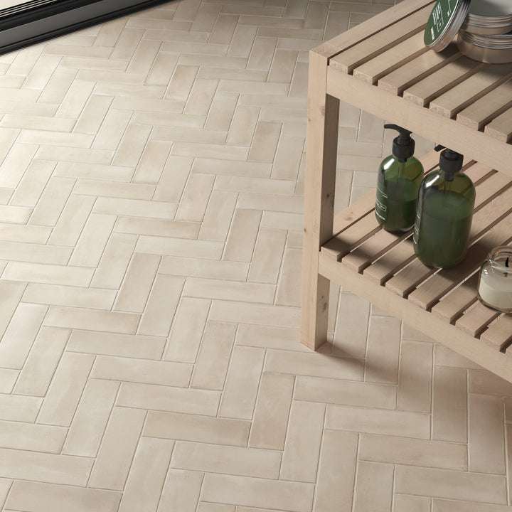 A room scene, featuring beige soco tile with a matte texture, enhancing the overall ambiance.