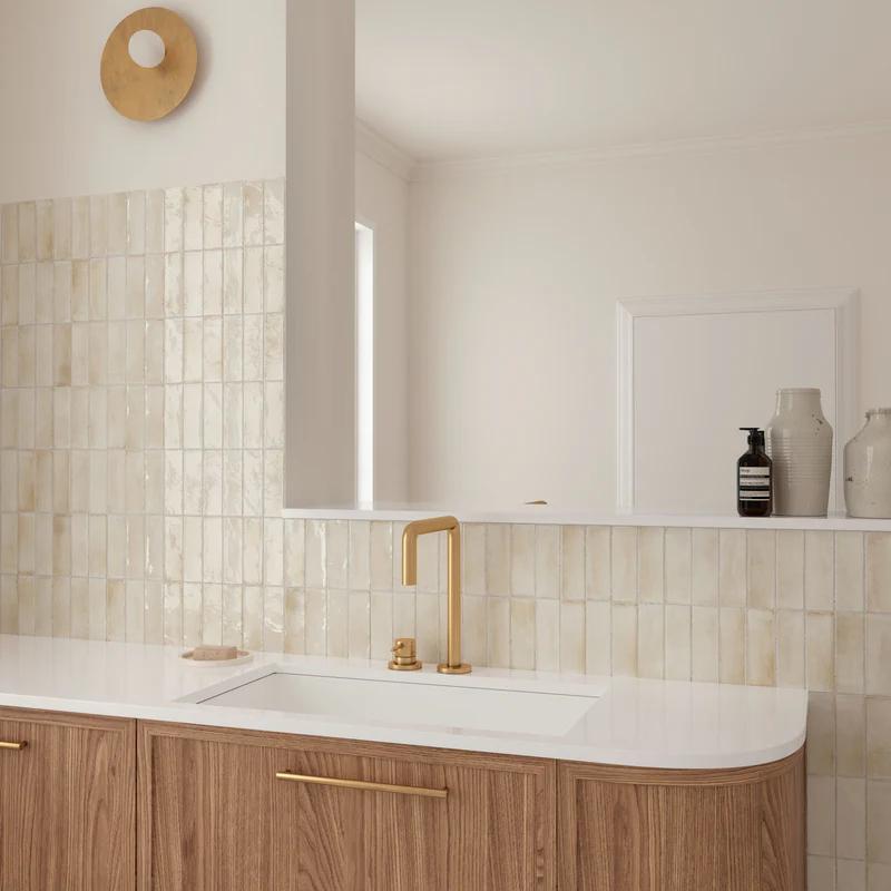 A modern space, featuring beige soco tile with a glossy texture, complementing the design with elegance.