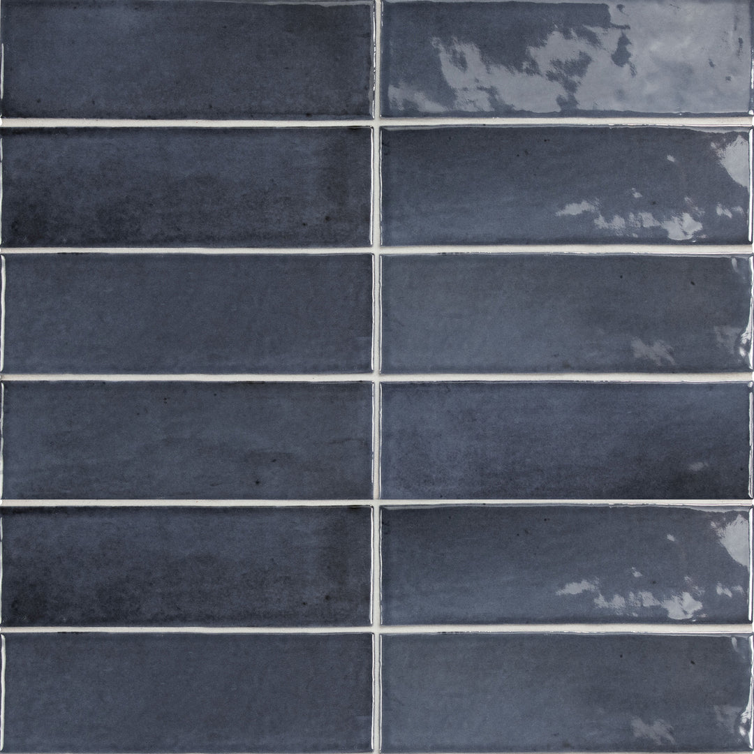 Flat perspective showcasing the blue soco tile, sized 2x6, with a textured coating that enhances its soft undertone.