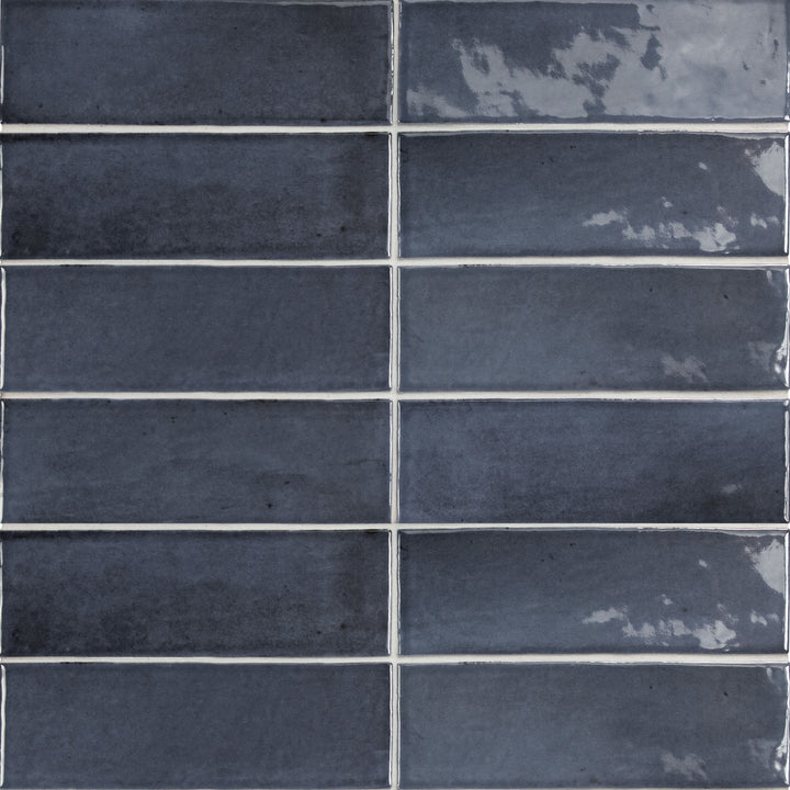 Flat perspective showcasing the blue soco tile, sized 2x6, with a textured coating that enhances its soft undertone.